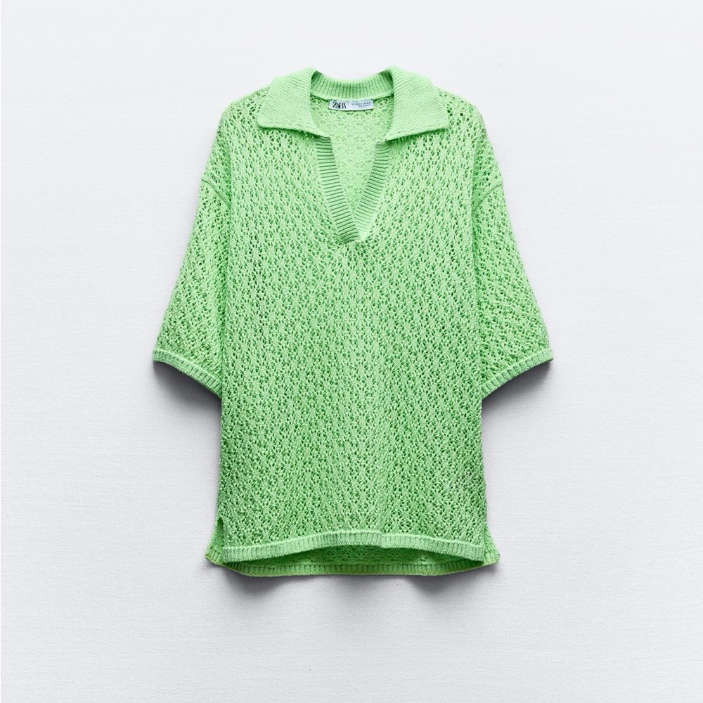 NWT Pointelle Knit Oversized Polo Sweater Zara